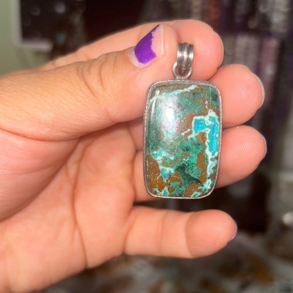 Turquoise and chrysocolla Alpaca Silver pendant